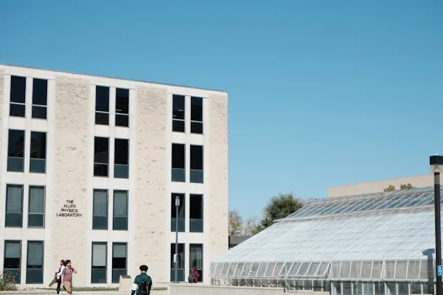 Modern university campus in Morocco with international students